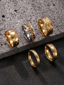Bộ 5 nhẫn thép không gỉ tối giản, màu bạc, vàng, đen, thiết kế dây xích xoay, thích hợp cho các môn thể thao ngoài trời và đeo hàng ngày - Bộ 5 món - Xem 19