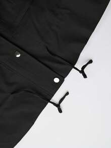 1pc Women's Fashion Solid Color Long Sleeve Front Zipper Casual Short Jacket, Khaki High Collar Long Sleeve Jacket With Button Detail And Pockets, Regular Hem, Non-Stretch - Black - View 11