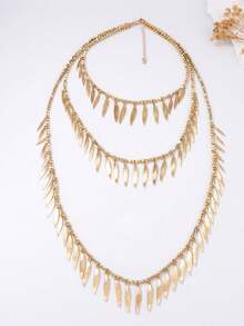 1pc Minimalist Alloy Feather & Leaf Beaded Textured Pendant Necklace For Women - Leaf Luxury Necklace - View 11