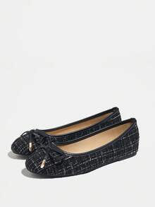 女士时尚平底乐福鞋，法式低帮蝴蝶结一脚蹬鞋，黑色圆头百搭软底舒适休闲一脚蹬芭蕾平底鞋，2025 年秋季新品 - 黑色 - 查看 7