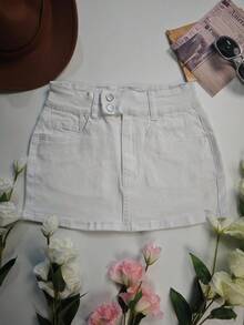 Women's Waisted Double-Buckle Elastic Casual Skirt, Summer Holiday Beach Skirt - White - View 10