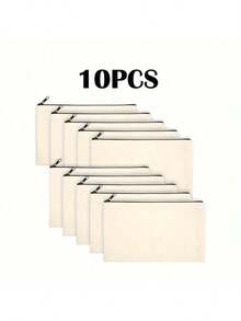 10/20PCS Blank Canvas Zipper Pouch Bulk, Makeup Bag Pencil Case For Cosmetic & DIY Crafts,Independence Day, Stationery,Back To School - White - View 11
