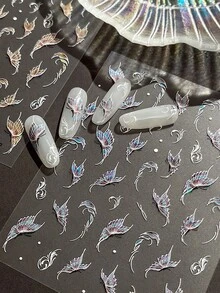 1 件极光蝴蝶美甲贴纸，全息 3D 浮雕蝴蝶装饰设计，自粘指甲贴花，可重复使用指甲贴纸，适合女性和女孩 DIY 美甲，节日礼物 - 淺藍色 - 查看 1