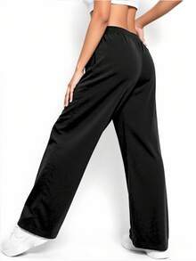 2025秋冬必备单品 - 女士御寒运动裤 - 保暖针织长裤 | 直筒涤纶运动服，初秋系列 - 黑色 - 查看 3