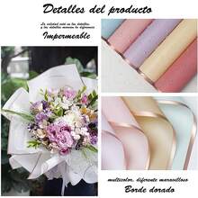 100 Hojas Papel Coreano Celofán Impermeable Doble Cara para Ramos Florales,3 Cintas + 10 Colores negro oscuro, papel de plata, lavanda, rojo oscuro, azul aguamarina, rojo plata, blanco puro, rosa, azul claro, champán - Color de borde dorado - Ver 7