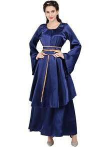 Renaissance Dress For Women, Fairy Medieval Costume Ball Gown, Elegant Victorian Peasant Dress For Cosplay - Váy satin Irish màu xanh navy - Xem 2