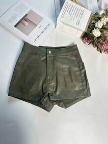 Quần short nữ màu trơn, kiểu dáng casual gợi cảm, thích hợp cho kỳ nghỉ thu/đông và mùa hè. - xanh quân đội - Xem 6