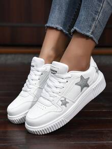 New Fashionable Casual Star Pattern Canvas Sneakers For Men And Women - White - View 2
