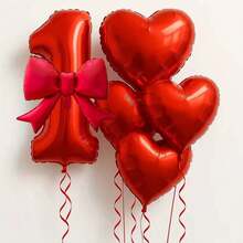 6pcs/Set 32" Red Number, Bow, Heart Foil Balloon Set - Red Theme Birthday Party Decor Balloons, 21" Red Bow Balloons, 18" Red Heart Balloons With Red Balloon Ribbons, Suitable For Wedding, Birthday, Valentine's Day, Anniversary, Christmas Decoration - Red - View 19