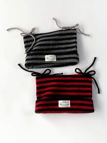 1 Miếng Y2K Phong cách Không giới tính Ác quỷ Sừng Mũ len , Mùa Đông Ấm áp Sọc Khối màu Mũ Beanies Với Tai mèo , Thủ công Punk Mũ Đối với Quý cô Và Nam - Đỏ - Xem 4