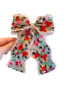 1 Stück Mädchen bunte bestickte Spitze Schleife Haarspange mit Krokodilklemme (ohne Karte)