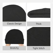 1pc Unisex Thermal Be Beanie Hat - Thickened Winter Warmth, Elastic Anti-Stretch Face-Fitting Design With Golden Accent & Peace Sign, Slimming Snug Fit For Men & Women, Ideal For Daily Wear & Halloween, Durable Fine Stitching (Black) - Cold Weather Essential, Seasonal Fashion, Stylish Winterwear, Bohemian Beanie For Men, Winter Hat For Men, Men Beanie, Men Hat, Skulle Hat Men, Beanie Hombre, Beanies For Men, Black Beanie, Men'S Beanies - màu đen - Xem 7