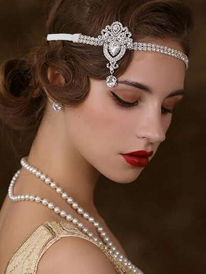 D EXCEED 1 件 1920 年代女士盖茨比头饰仿珍珠头饰 女式头饰 适合咆哮主题派对、婚礼、万圣节