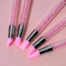 5Pcs Set Pink Dual Ended Rhinestone Nail Art Silicone Pen Sculpture Pen 3D Flower Carving DIY Manicure Brush Nail Dotting Pen,Nail Brush,Nail Art Tools,Nail Art Brushes. - 粉色 - 查看 7