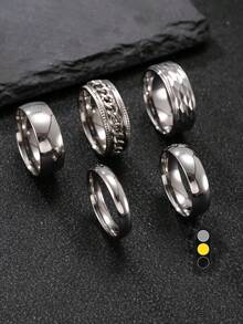 Bộ 5 nhẫn thép không gỉ tối giản, màu bạc, vàng, đen, thiết kế dây xích xoay, thích hợp cho các môn thể thao ngoài trời và đeo hàng ngày - Bộ 5 món - Xem 12