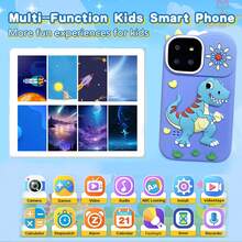 Dinosaur Kids Toy Phone With 2.8" HD Touchscreen & 32GB Card, Cute Silicone Case With Carry Strap, Dual Camera & Video Recording, Multi-Function Educational Games & ABC Learning, Halloween & Christmas Gift (Blue) - Multicolor - View 9