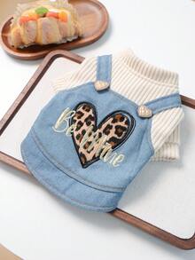 1 件宠物服装，狗猫服装，快乐小狗小型犬休闲时尚可爱舒适豹纹心形吊带连衣裙 - 彩色 - 查看 5