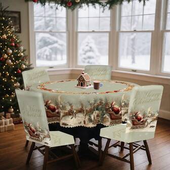 1/4/5/6/35 st. Julslogan, jultomten, släde, renmönster Dekorativ digitaltryckt duk och stolsöverdrag - inomhusmöbler dammtät och tvättbar duk, lämplig för inomhusmatsal, familjesammankomster, presenter, högtidsfester