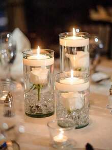 Transparent Glass Candle Holder And Water Floating Candle, Romantic Candlelight Dinner Decoration, White Floating Candle & Cylindrical Glass Vase, Wedding Table Centerpiece, Wedding Road Decoration, Proposal Party Scene Decoration, Atmosphere Creation Supplies. Photo Props, Art Flower Arrangement And Wedding Party Centerpiece, Interior Decoration, Romantic Candlelight Dinner Gifts Birthday Graduation - Multicolor - View 1
