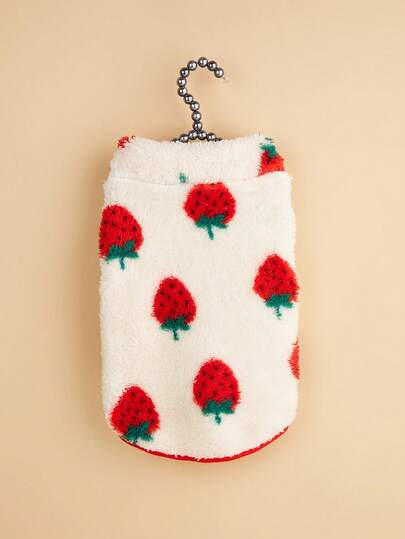 EOO 1pc Pet Clothes, Fashionable New Autumn/Winter Dog/Cat Hoodie, Warm Insulation, Cute Strawberry Pattern, Suitable For Dogs & Cats