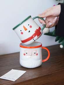1pc Hand-Painted Santa Claus Ceramic Cup, Cute Snowman Coffee Mug, Exquisite High-Quality, Suitable For Christmas Home Decor, Drinkware For Christmas Eve Dinner, Office/Bedroom/Living Room, Gift