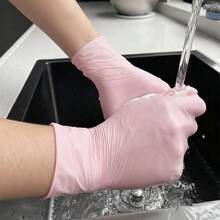 100PCS/Box Pink Disposable Rubber Gloves, Loose Powder Free Latex Gloves, Used For Kitchen Cleaning, Dishwashing, Bathroom And Household Items, Universal Durable Gloves, Used For Food Processing, Cleaning Supplies - 粉紅色-100只L/盒 - 查看 4