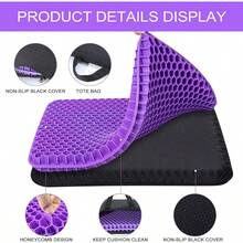 Gel Seat Cushion For Long Sitting Double Thick Gel Seat Cushion Breathable Honeycomb Chair Cushion With NonSlip Cover For Office Chair Car Wheelchair Long Trips Relief Sciatica Pain - 大紫羅蘭 - 查看 3