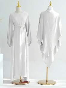 2pcs/Set Elegant (Muslim Dress + Headscarf + Belt) Classic Versatile Abaya For Women's Daily Wear - Multicolor - View 7