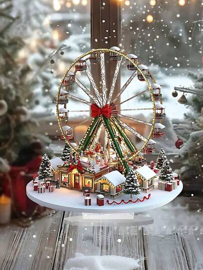 Acrylic Ferris Wheel Christmas Village Desktop Decor, British Themed Building Decor, Versatile Bohemian Style Plaque, Suitable For Home, Office, Indoor, Outdoor,Perfect Holiday For Christmas Parties And Home Decorations - No Power Required, Christmas Decorations