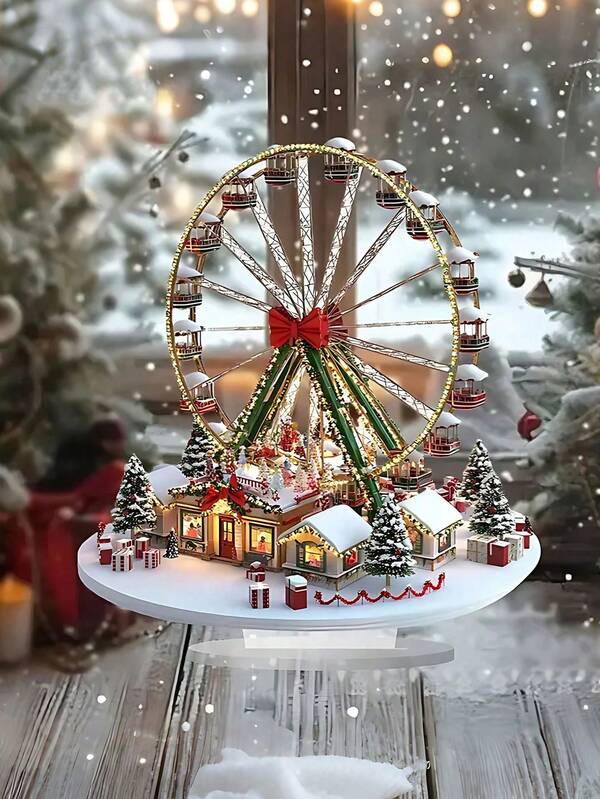 Acrylic Ferris Wheel Christmas Village Desktop Decor, British Themed Building Decor, Versatile Bohemian Style Plaque, Suitable For Home, Office, Indoor, Outdoor,Perfect Holiday For Christmas Parties And Home Decorations - No Power Required, Christmas Decorations