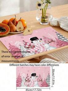 4 pièces Napperons de Noël bonhomme de neige, napperon à carreaux roses et rouges résistant à la chaleur, napperon en lin imprimé à carreaux de Noël, convient pour la cuisine, la salle à manger, les mariages, la décoration de la maison, la décoration intérieure, la décoration de table, les fêtes de Noël, un cadeau idéal