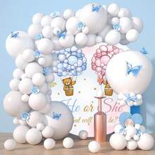 DOERJU Bear Gender Reveal Round Backdrop Cover He Or She Boy Or Girl Gender Reveal Backdrop Pink Or Blue Hot Air Balloons Baby Shower Newborn Party Decoration Supplies Photo Booth Background 7.2x7.2ft10 - Màu xanh lam - Xem 3