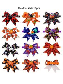 6/10 件万圣节宠物领结南瓜、帽子配饰、节日派对、狗猫通用颜色随机 - 彩色 - 查看 11