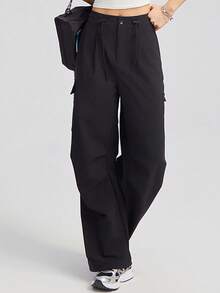 CAMEL CROWN 女士户外运动裤，宽松直筒百搭休闲时尚连体裤 - 幻影黑 - 查看 1