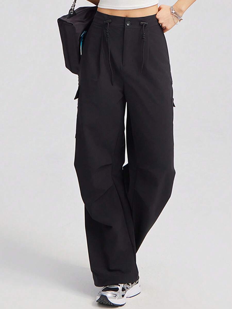 CAMEL CROWN 女士户外运动裤，宽松直筒百搭休闲时尚连体裤 - 幻影黑 - 查看 1