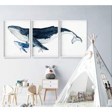 3 pièces Affiche sur canevas sans cadre, Peinture de baleine à bosse, Art mural sur canevas, Peinture murale pour cadeau, chambre à coucher, bureau, salon, café, bar, décoration murale, décoration de maison et de dortoir