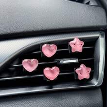 5 piezas Clips de decoración para rejilla de ventilación del coche con forma de corazón y estrella transparentes, estilo femenino, accesorios universales y fáciles de instalar para el interior del vehículo, accesorios para el coche, artículos esenciales para el coche, suministros para el coche