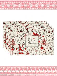 4 piezas/6 piezas Manteles de mesa rectangulares de lino navideños, de 12x18 pulgadas, lavables a máquina, decoración de mesa tejida en amarillo y gris para comedor, hogar, cocina, banquete, cafetería