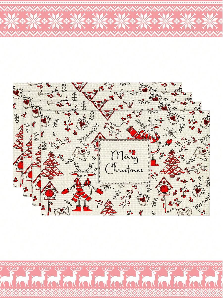 4 piezas/6 piezas Manteles de mesa rectangulares de lino navideños, de 12x18 pulgadas, lavables a máquina, decoración de mesa tejida en amarillo y gris para comedor, hogar, cocina, banquete, cafetería