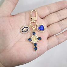 Elegant Virgin Mary Zirconia Cross Key Chain, Unisex Bag/Car Accessories Decorative Cross Pendant Christmas Gift Bag Charms Car Accessories Teacher Friend Sister Gift Ideas