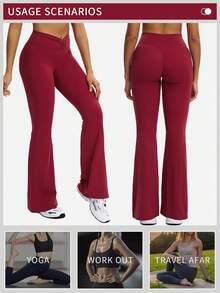 Pantalon évasé à taille haute rouge MFVIM, pantalon de yoga ajusté et décontracté à taille haute, pantalon évasé respirant et confortable pour les loisirs, les sports, la course et l'entraînement, coupe slim, tissu léger, pantalon long affinant la taille pour le port en extérieur - Rouge - Voir 7