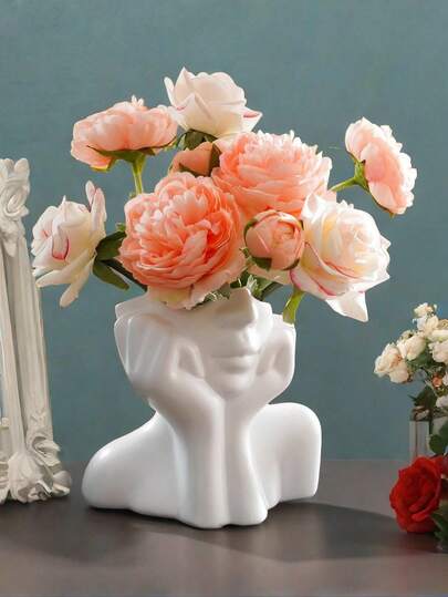 One Artistically ed Vase In The Shape Of Woman Cupping Her Face. It's Yet Stylish, Uniquely Charming Face Ideal Arranging Fresh Or Artificial Flowers, Can Also Be Storing Cosmetics. ating Living Rooms Bedrooms All Year Round, Must Have Home Room Flower Glass view 3