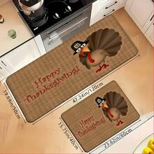 1 pièce Tapis d'entrée avec motifs d'impression de dinde/citrouille de Thanksgiving, rectangle en polyester absorbant et séchage rapide, convient pour la décoration intérieure et extérieure de la maison, de la chambre, de la salle de bain, de la cuisine et de la salle à manger, idéal comme cadeau d'anniversaire, d'automne, d'hiver, pour les fêtes et la cour