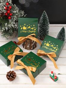 10Pcs Green Mini Christmas Gift Boxes With Ribbon,Elk Snowflake 'Merry Christmas' Design Christmas Party Favor Box,Christmas Gift Bags,Paper Craft Boxes For Wedding, Christmas Decor,Xmas Party Gift,Festive Small Presents,Christmas Party Gift Packaging Boxes,Party Favors,Merry Christmas,Christmas Decoration,Xmas Decor,Winter Decorations,New Year Party Supplies