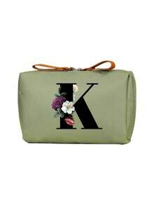 Geantă cosmetică elegantă cu monogramă, geantă de toaletă portabilă pentru femei, geantă de ruj, portofel pentru monede, geantă de depozitare pliabilă ușoară, geantă cosmetică, geantă de călătorie, geantă de depozitare portabilă, capacitate mare, cu mâner, multifuncțională, poliester durabil cu închidere cu fermoar, lavabilă la mașină, potrivită pentru naveta zilnică, călătorii de afaceri, vacanțe, poate fi oferită prietenilor, membrilor familiei ca un cadou grijuliu, cadouri de Crăciun, Halloween.