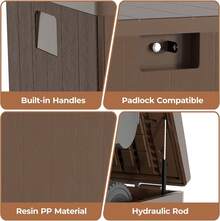 Resin Deck Box,Outdoor 28 Gallon Waterproof Storage Box,Patio Storage Bin,Lockable Resin Storage Container,Storage Bench For Patio Furniture Cushions,Garden Tools,Pool Sports Equipment - Marrón - Ver 5