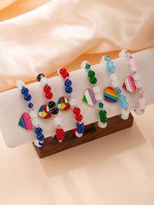 1pc Teens/Youth Beaded Charm Bracelet - Sweet Style, Glass Beads, Suitable For Valentine's Day, Mother's Day, Everyday Wear And Festive Occasions, Holiday Accessory | Charm Bracelet