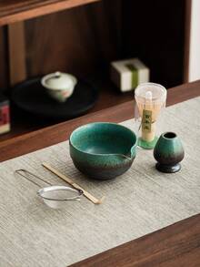 WEN ZHE 抹茶茶道套組,陶瓷窯燒抹茶茶具,竹製茶勺、攪拌架、茶筅、篩網、茶匙,傳統抹茶製作工具組 - 彩色 - 查看 16