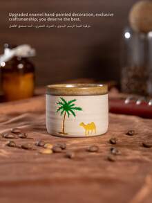 1pc Exquisite Desert Camel Pattern Ceramic Espresso Cup (Upgraded Enamel Version), Creative Middle Eastern Style Ceramic Gift, Suitable For Daily Use - Saudi National Day - Saudi National Day Supplies Distribution - Cup - Coffee Cup