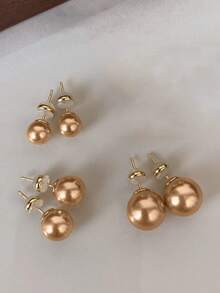 Set de 3 cercei minimalisti vintage cu perle artificiale aurii, set de cercei eleganți și versatili, potriviți pentru ținutele zilnice și de sărbători ale femeilor